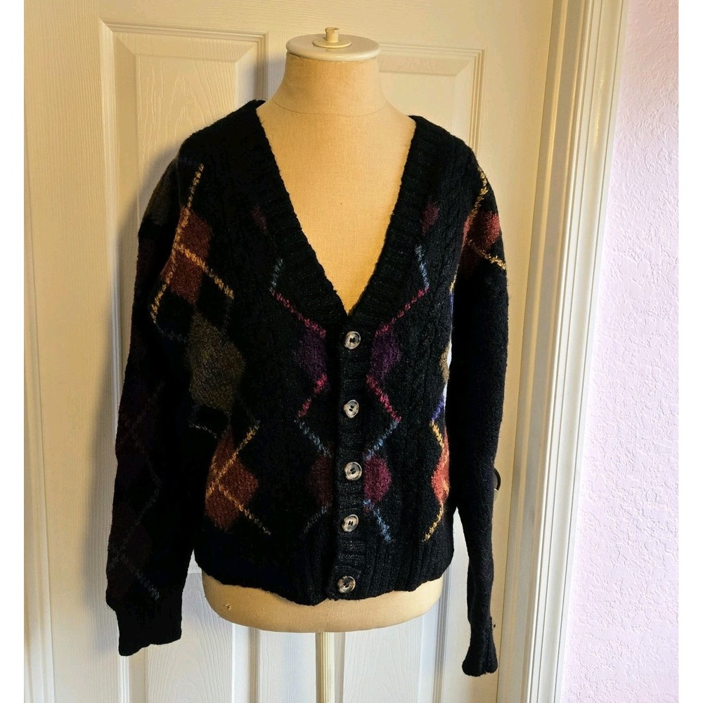 Vintage Tricots St.‎ Raphael Wool Cardigan Argyle Sweater Women's Size M